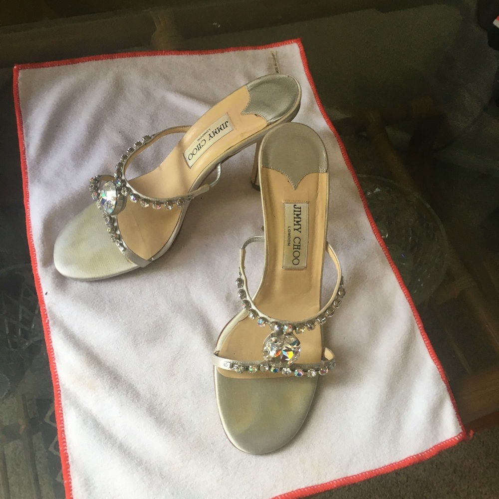 Jimmy Choo Rhinestone Satin Sandals